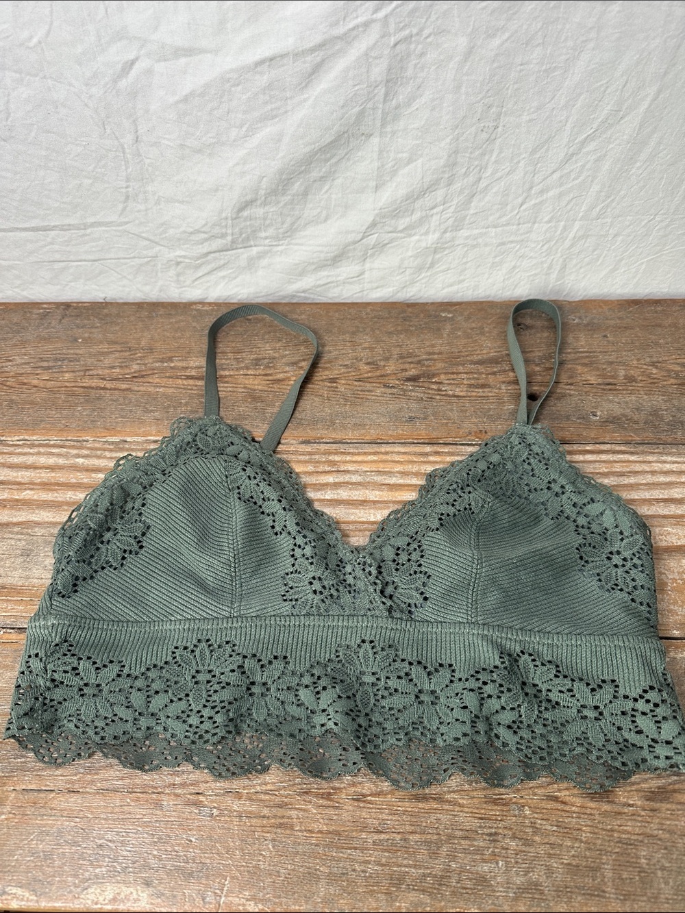 Lace-Trim Soft Bralette in Olive Green